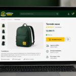 Webshop termékoldal felépítése laptopon, termékképpel, árral, vásárlói értékeléssel és kosárba gombbal